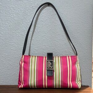 Y2K Ralph Lauren Pochette Baguette Pink Striped Shoulder Bag